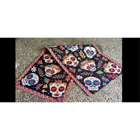 Sugar skull table runner, nice and long  13 x 72” 6 feet - Picture 1 of 12